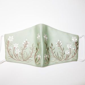Handmade Face Mask Embroidered in light green
